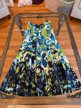 Nine West Floral Fit-and-Flare Dress in Blue, Green, Black, White